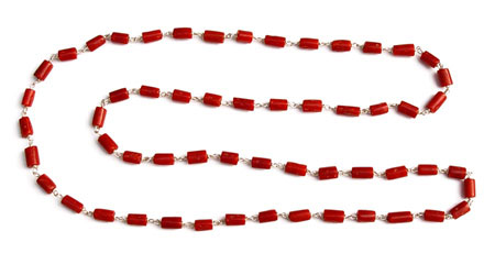 silver wire red coral necklace