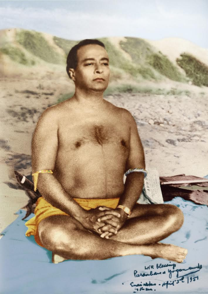 paramahansa yogananda meditating wearing astrological bangles