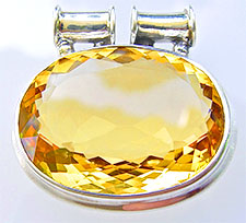Very large oval citrine pendant in silver
