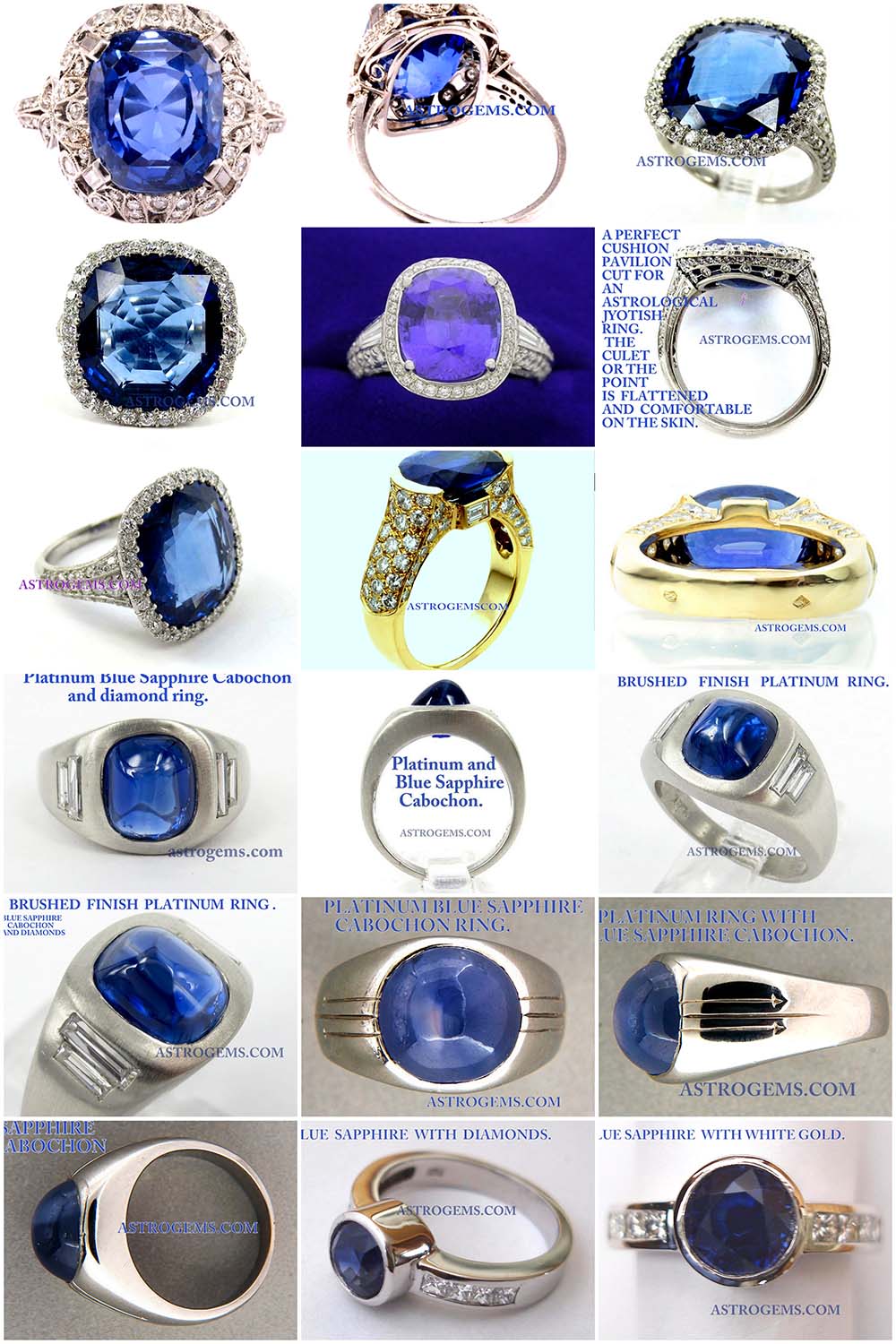Astrogems makes a wide variety of blue sapphire rings. We can also create custom designs.